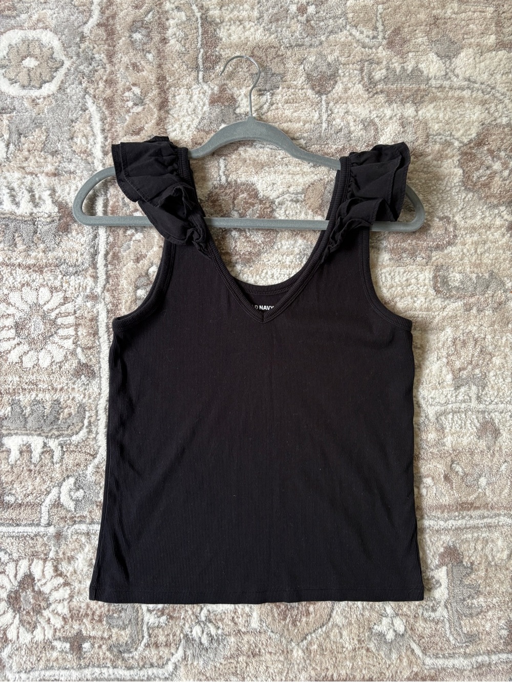 Old Navy Black Ruffle Strap Tank Top